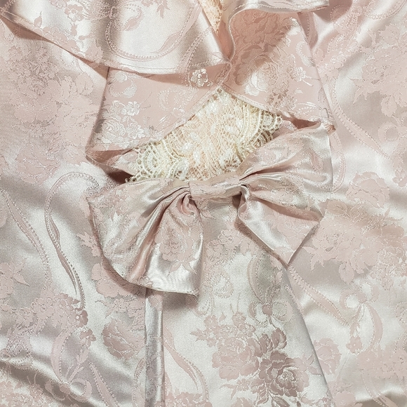 Vintage Scott McClintock Satin Lace Drop Waist Peplum Dress Sz 8 Pink Peach Bow - Picture 11 of 16